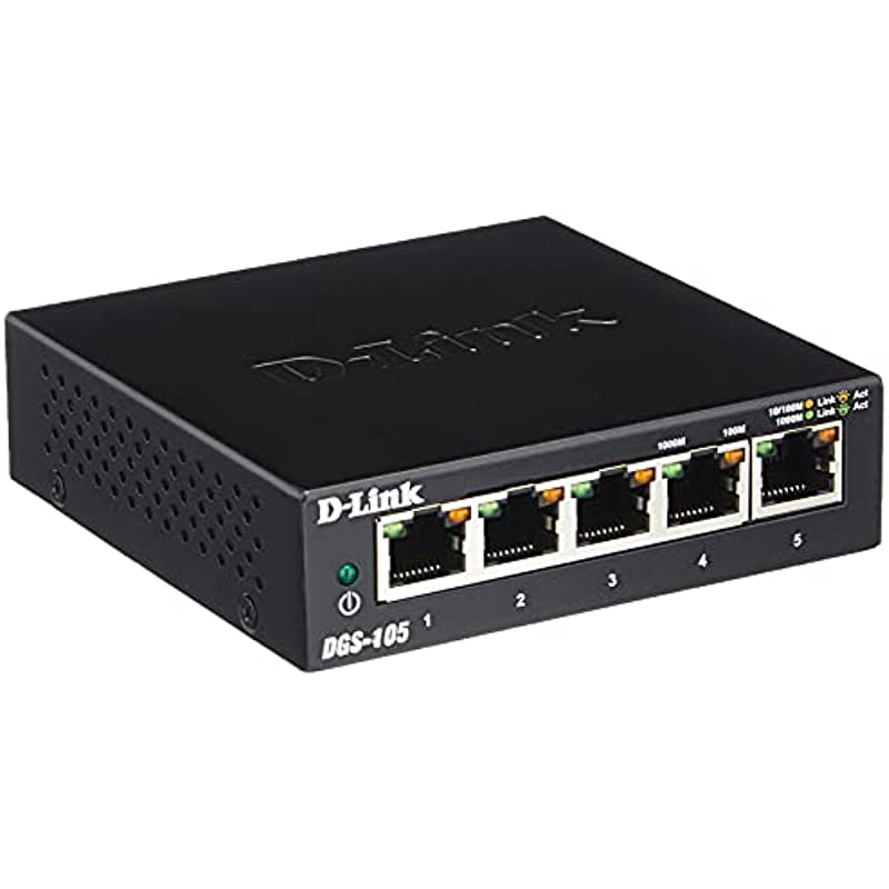 DLink Switch, 5 Port Gigabit Unmanaged Metal Desktop Plug and