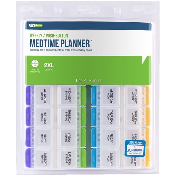 Ezy Dose Weekly Push-Button Medtime Planner, 2XL, 1 ct, 6 Pack
