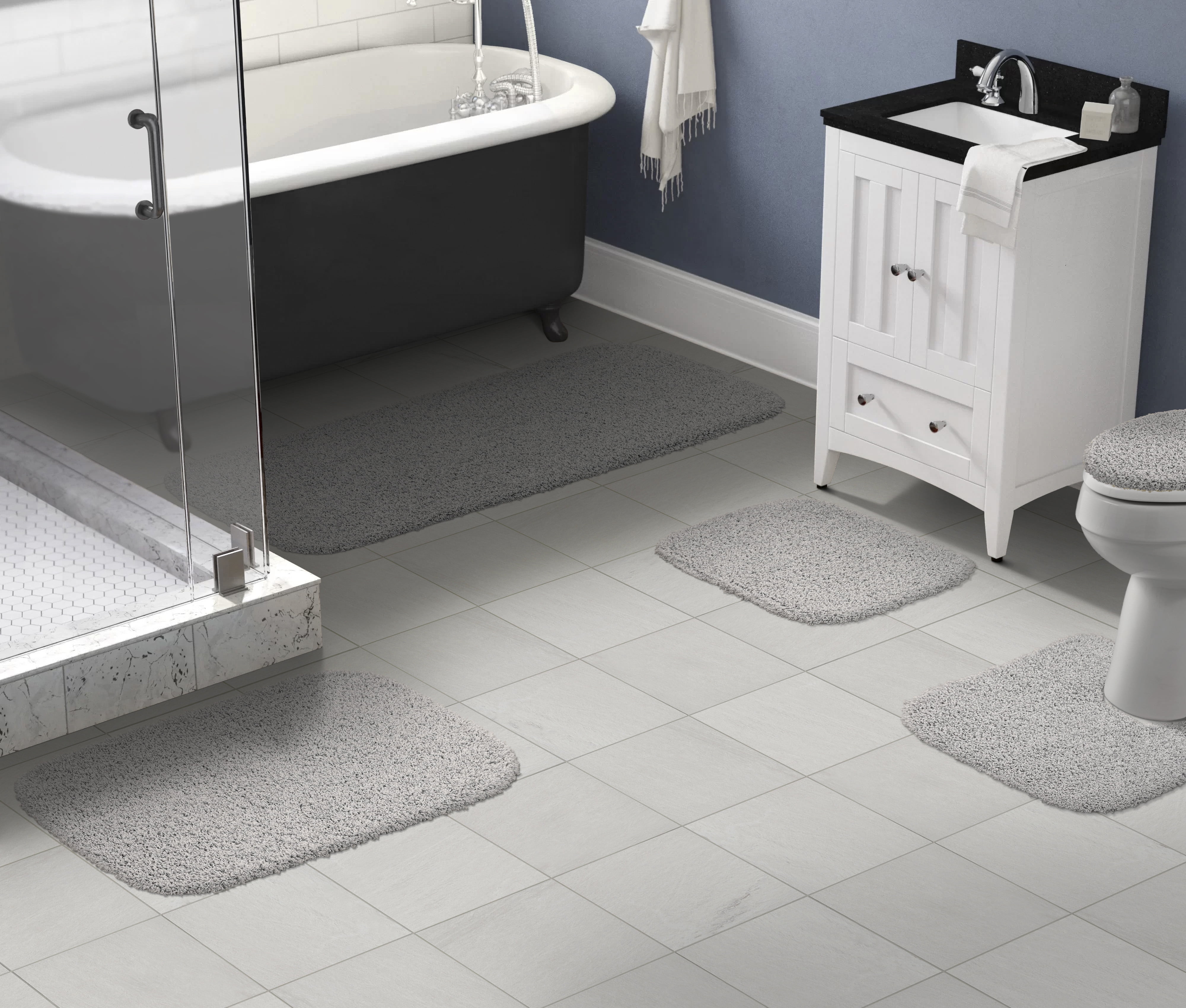 Garland Rug Jazz Washable Bath Rug Set, 5 Piece Set (2 Bath Rugs, Contour, Toilet Lid, & Runner) Platinum Gray