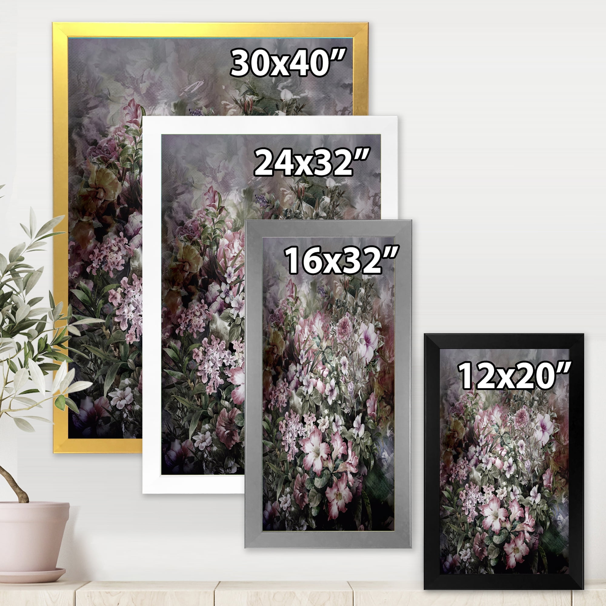 Designart 'Drawing of Flowers Retro IV' Vintage Framed Art Print