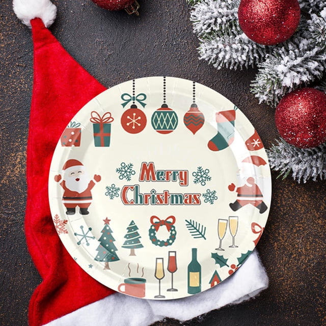 Platos de Papel Desechables Pintados para Navidad, Resistentes Al Agua y Al Aceite, con Base de Pulpa Espesa y Resistente.