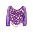 thumbnail image 3 of Kaerm Lady's Belly Dance Costumes Long Sleeve Chiffon Blouse Top with Beaded Glitter Circle Tassels Purple One Size, 3 of 7