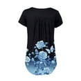 thumbnail image 4 of NAMTYQX Blouses for Women Dressy Casual Loose Fit Casual Fashion Button V Neck Plus Size Pattern Ruffle Short Sleeve Dark Blue Size 2XL, 4 of 5