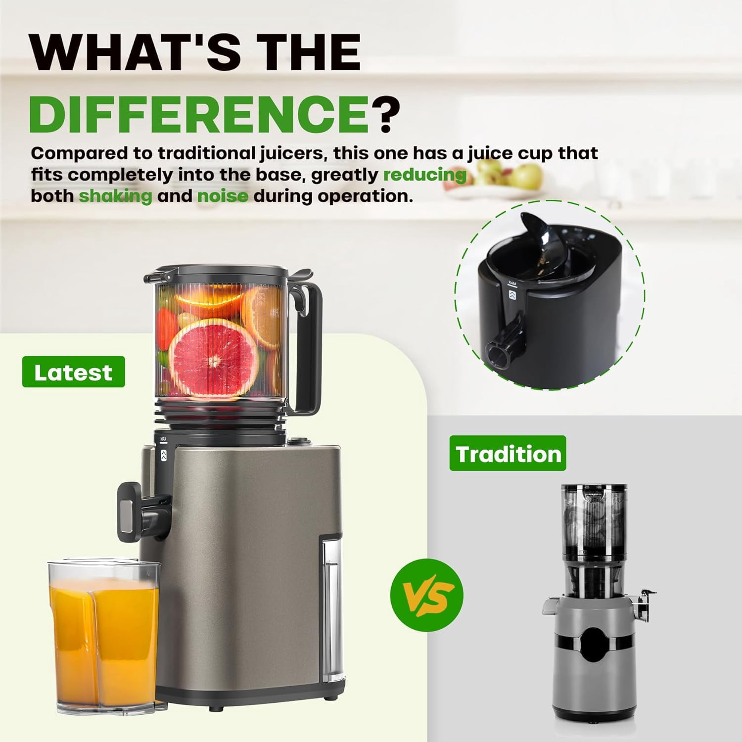 Slow Masticating Juicer Machines with 5.5" Large Feed Chute for Most Fruits and Vegetables