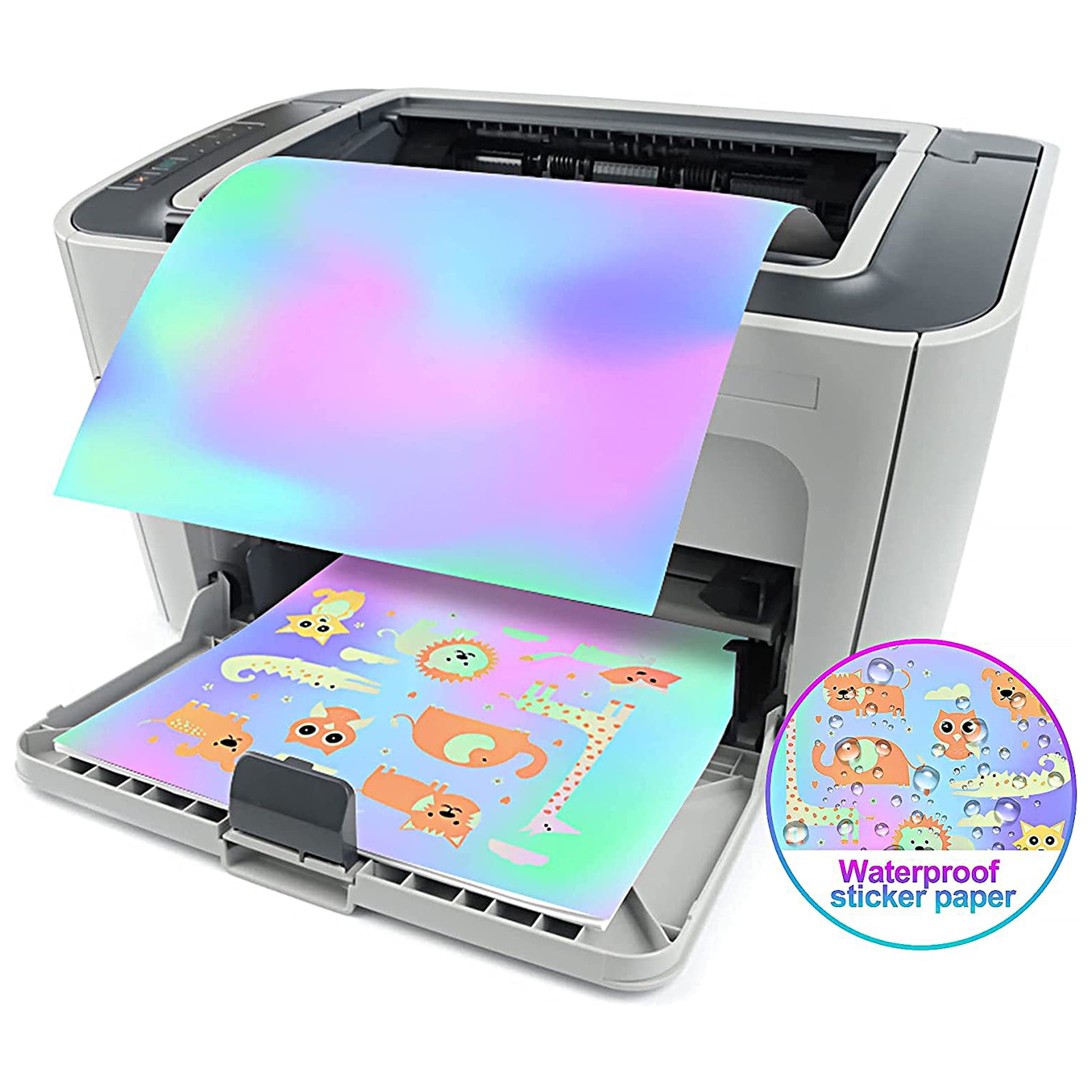 Yoone 10Pcs A4 Sticker Paper Bright Colors Waterproof Quick Drying DIY Transparent Holographic Design Self-adhesive Printed Paper for Gift