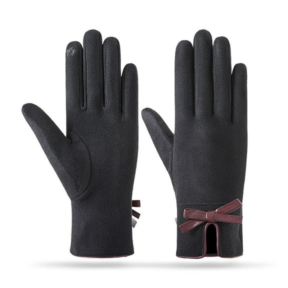 Dyfzdhu Women Warm Gloves Fall Winter Fleece Warm Bow Outdoor Cycling Driving Gloves Black