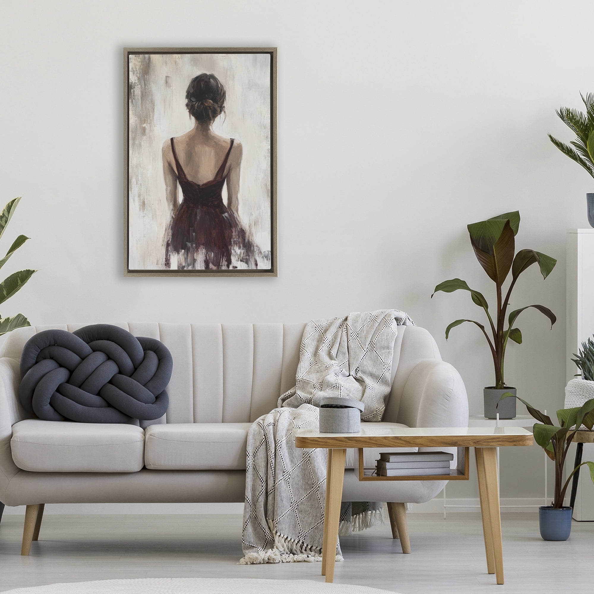 Stupell Industries Portrait of Woman in Burgundy Brown Framed Floater Canvas Wall Art, design by Petal Prints Design