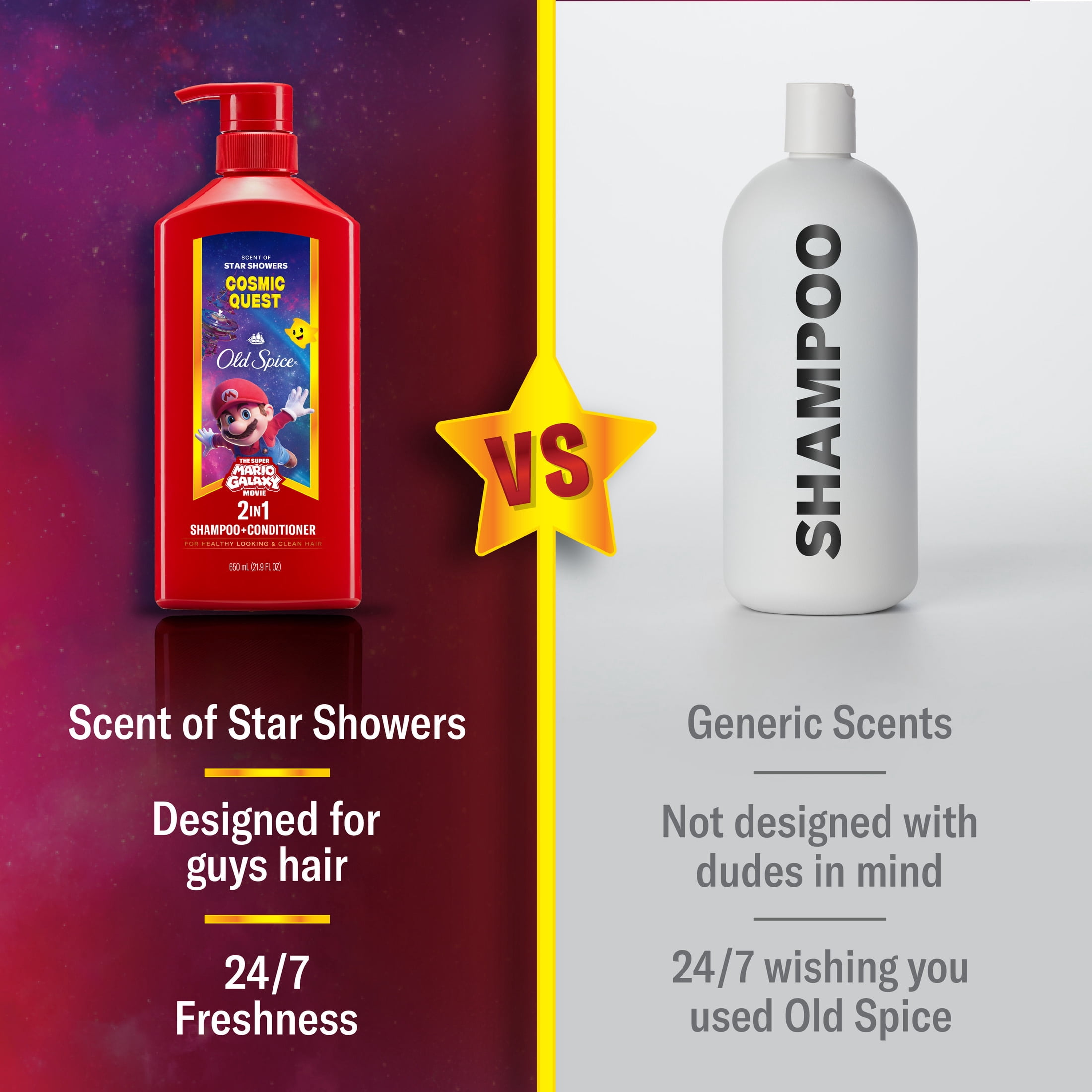 Old Spice 2-in-1 Mens Shampoo and Conditioner, Cosmic Quest, Old Spice x The Super Mario Galaxy Movie, 21.9 fl oz