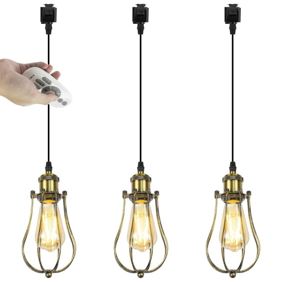 Kiven L-Type track lighting pendants,L track pendant lights with Iron Lampshade with Remote Control,Farmhouse Track Lighting Fixture for Kitchen Hallway estaurant,Gold(3 pack)