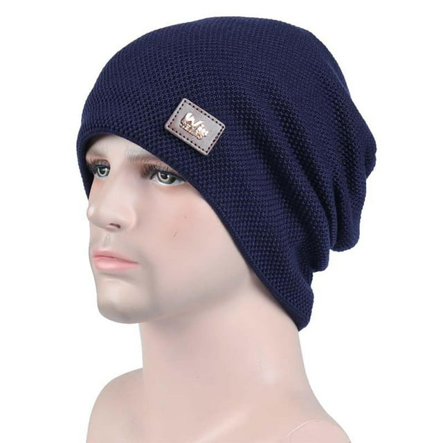 CEHVOM Knitted Hat Men Autumn And Winter Solid Color Piles Of Tab Hats Keep Warm Ski Plus Velvet Hat