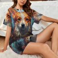 thumbnail image 5 of Yiaed Cartoon Pattern Corgi Print Short Sleeve Pajama Sets for Women Casual Crew Neck 2 Piece Lounge Sets Women's Short-Sleeved Pajama-3X-Large, 5 of 5
