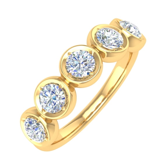 1 Carat (ctw) Bezel Set 5-Stone Diamond Wedding Band Ring in 10K Yellow Gold (Ring Size 9)