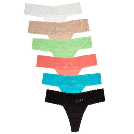 Jo Bette 6 Pack Ladies Cotton Thongs Underwear With Lace Trim