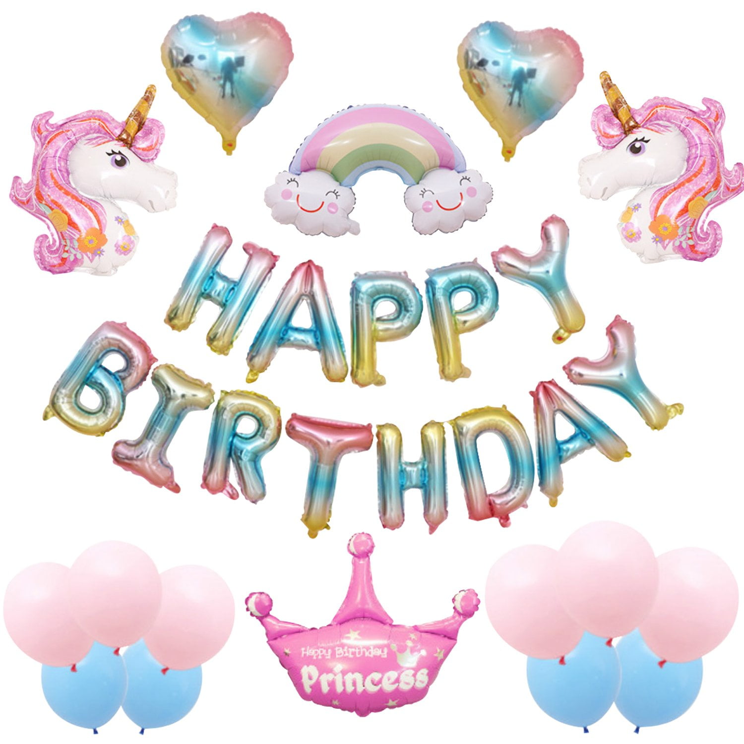 Magical Rainbow Unicorn Birthday Party Balloon and Tableware Set for 20 