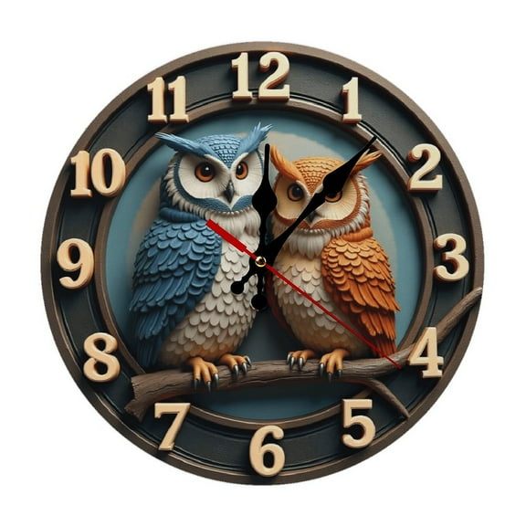 Fantasy Owl Wall Clock 10 Inch Silent Non Ticking Round Clock Decoration for Living Room Kitchen Bedroom Bathroom Office Classroom