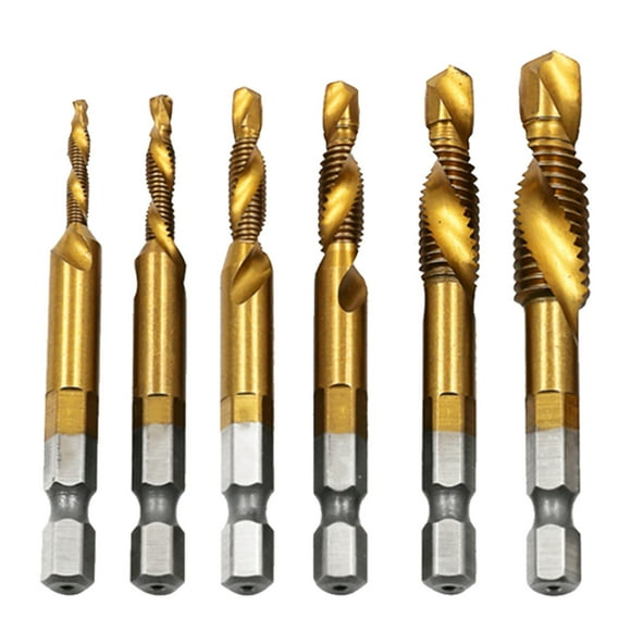 Yeacher Combination Drill Tap Bit Set 6pcs Drill Tap Bits Metric HSS 4341 3 in 1 Hex Shank for Tapping in Wood Aluminum