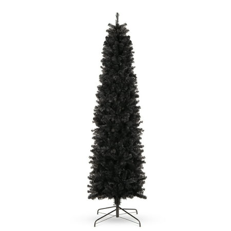 Best Choice Products 6ft Black Artificial Holiday Christmas Pencil Tree w/ 608 Tips  Metal Base