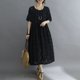 thumbnail image 1 of Vestido elegante de encaje floral para mujer, holgado, hasta media pantorrilla, cuello redondo y mangas cortas, 1 of 8