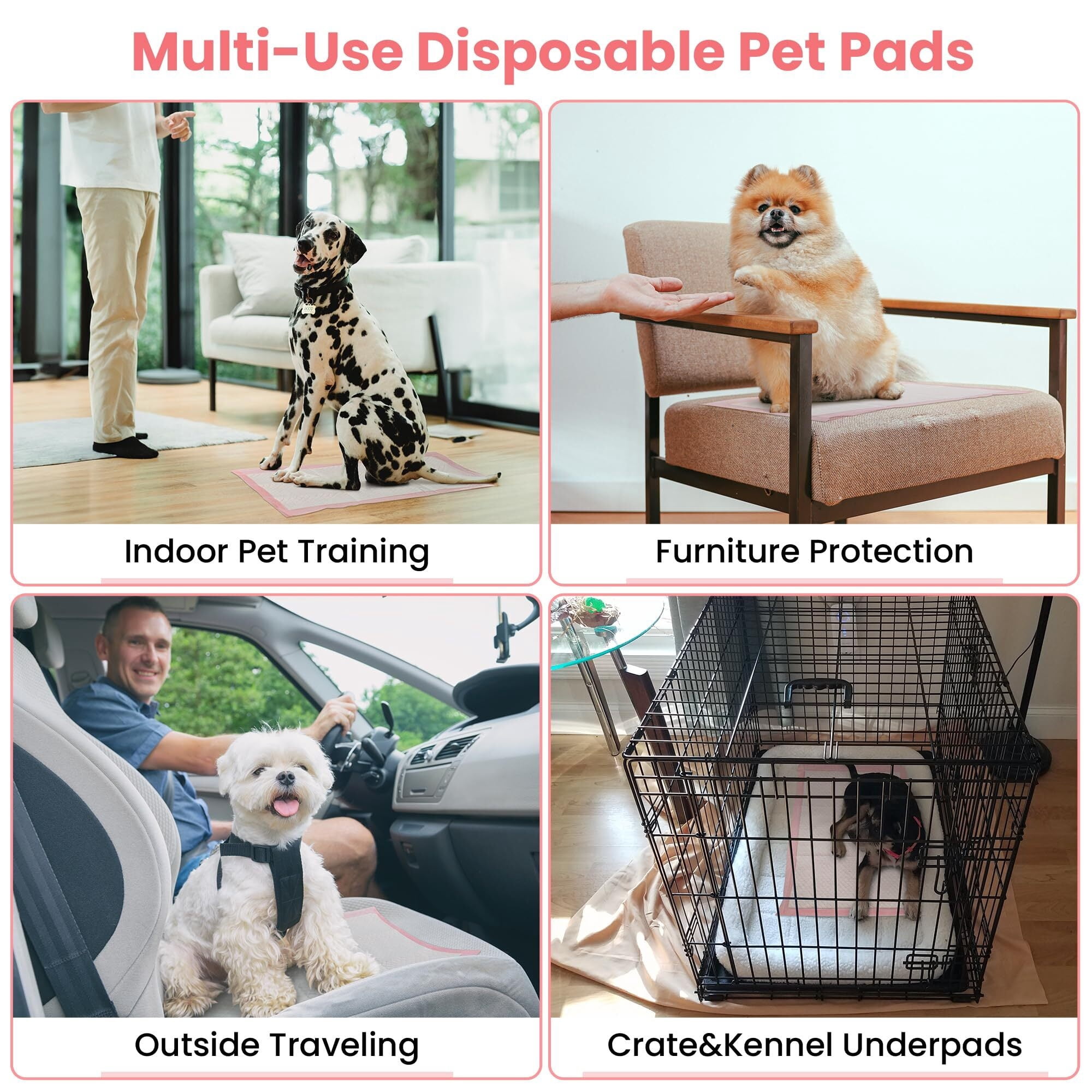 Pet Toilet Training Pads 100Count Disposable Puppy Pee Pads 18" x 13" for Dogs, Ultra Absorbent|Quick Dry|Leak-Proof Pet Potty Pads for Dog, Cat, Rabbits and Guinea Pigs (Pink)