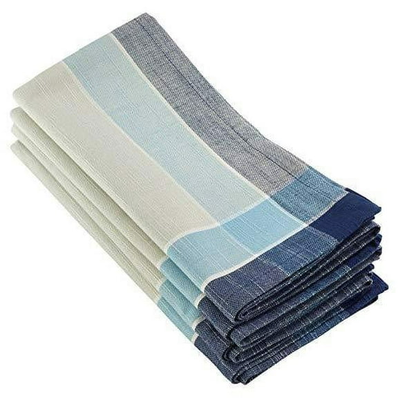 Fennco Styles Palmaria Azure Blue Striped 100% Cotton Table Linen Collection