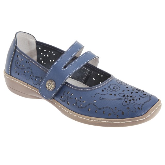 Boulevard - Zapatos Casuales de Cuero Cierre Adhesivo Diseño Perforado para Mujer (Azul)