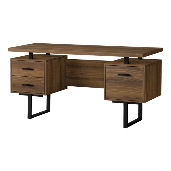 Monarch Specialties Bureau, Bureau À Domicile, Ordinateur Portable, Configuration Gauche, Droite, Tiroirs De Rangement, 60"l, Travail, Métal, Stratifié, Noyer, Noir, Contemporain, Moderne
