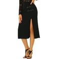 thumbnail image 4 of INSPIRE CHIC Women's Side Slit Party Solid Color A Line Elastic Waist Pencil Skirt Black L, 4 of 6