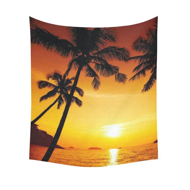 Isla Palmera Sunset ABPHQTO tapiz colgante de pared Naranja 130x150 cm