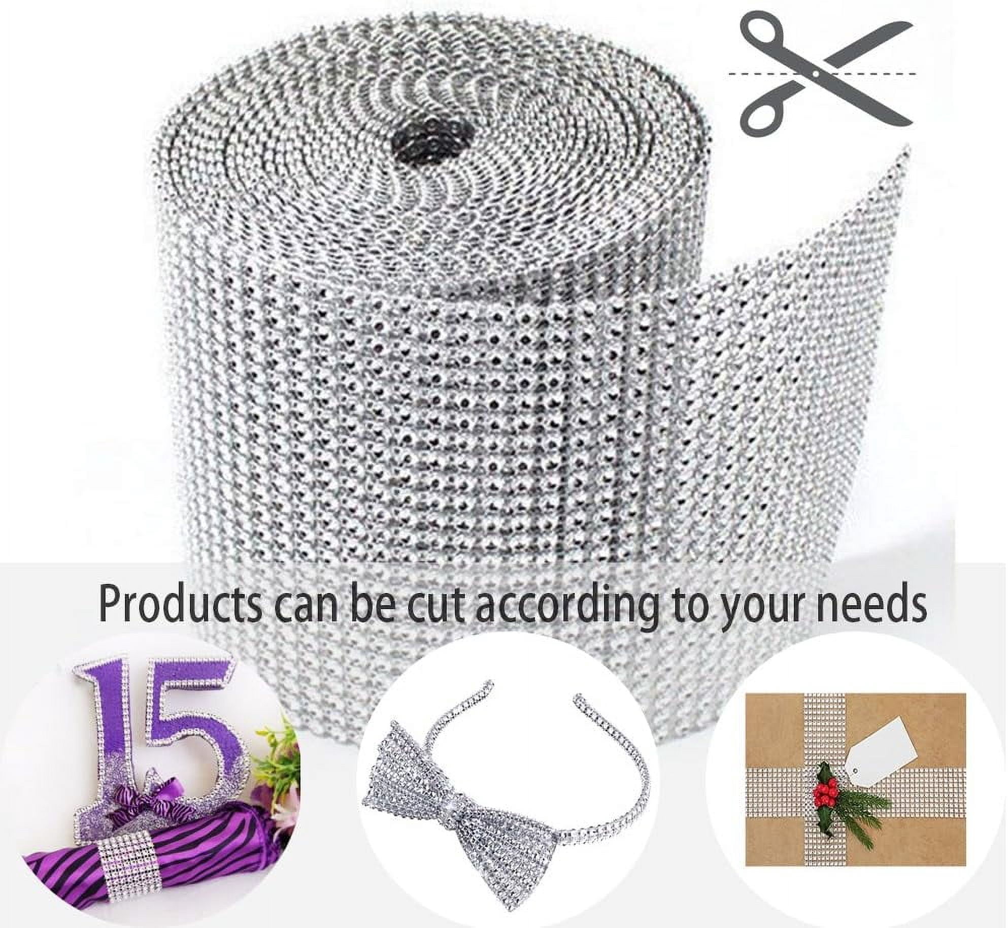 Rhinestone Diamond Mesh Ribbon Wrap, Silver Acrylic Bling Diamond Wrap Ribbon  for DIY, Wedding Decorations, Cake, Birthday Party Supplies, Arts and Crafts (60Ft)