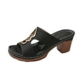 thumbnail image 2 of Summer Slippers for Women with Arch Support Casual Daily Open Toe Slip-On Low Heel Thick Heel Sandals Slippers for Women Beach Vacation Holiday Fashion Black 12, 2 of 9