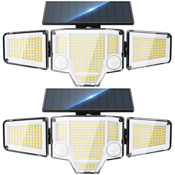 Solar Flood Lights Black 4000LM Dual Motion Sensor 300° Wide Beam Adjustable Waterproof 2 Pack