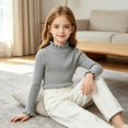 thumbnail image 2 of AUDeals Girls Ruffled Trim Ribbed Knit Turtleneck Sweater Long Sleeve Slim Fit Knitted Top Toddler Baby Kids Casual Layering Wear (Grey, 6-12 Months), 2 of 4
