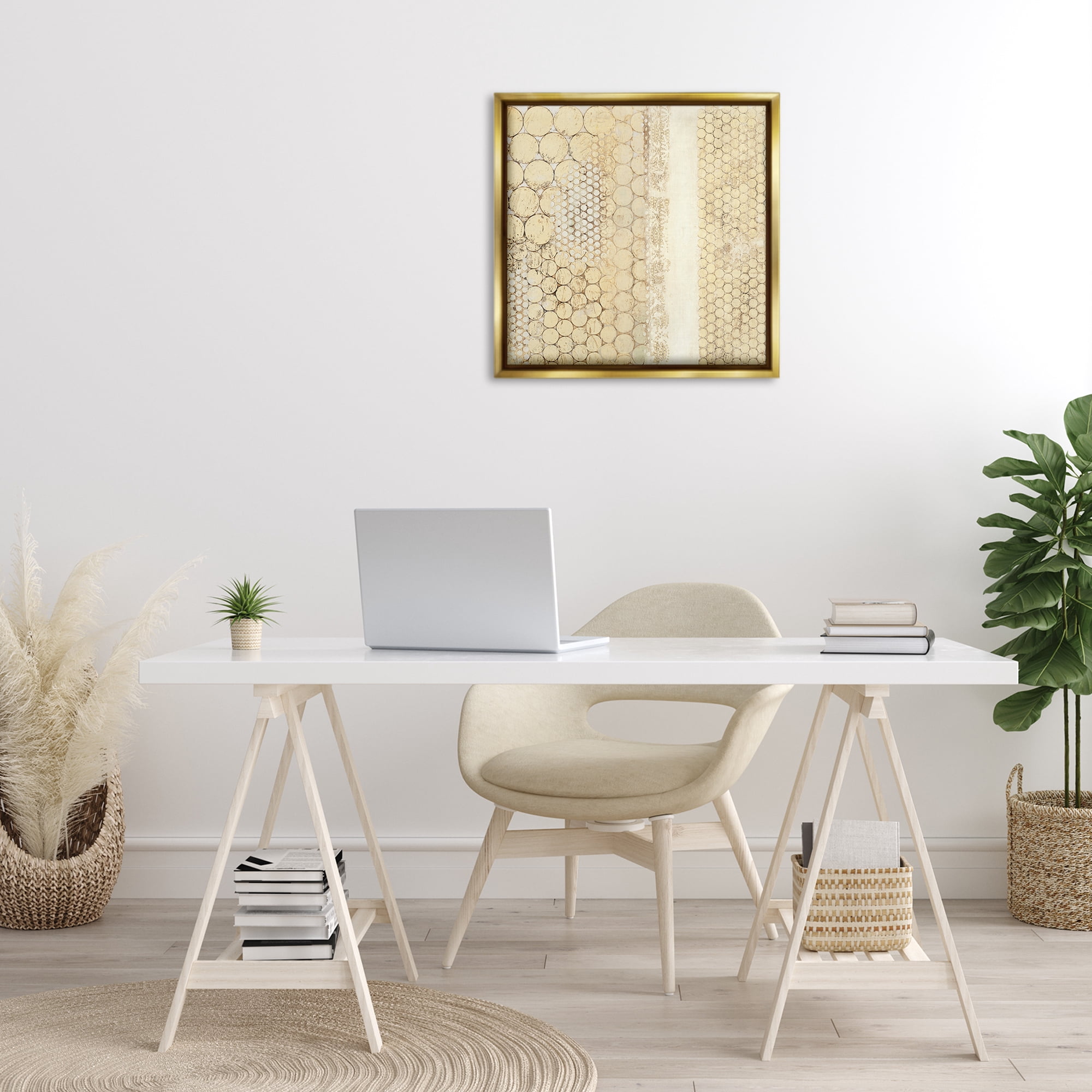 Stupell Industries Rustic Natural Pattern Abstract Painting Gold Floater Framed Canvas Art Print Wall Art, 25 x 25