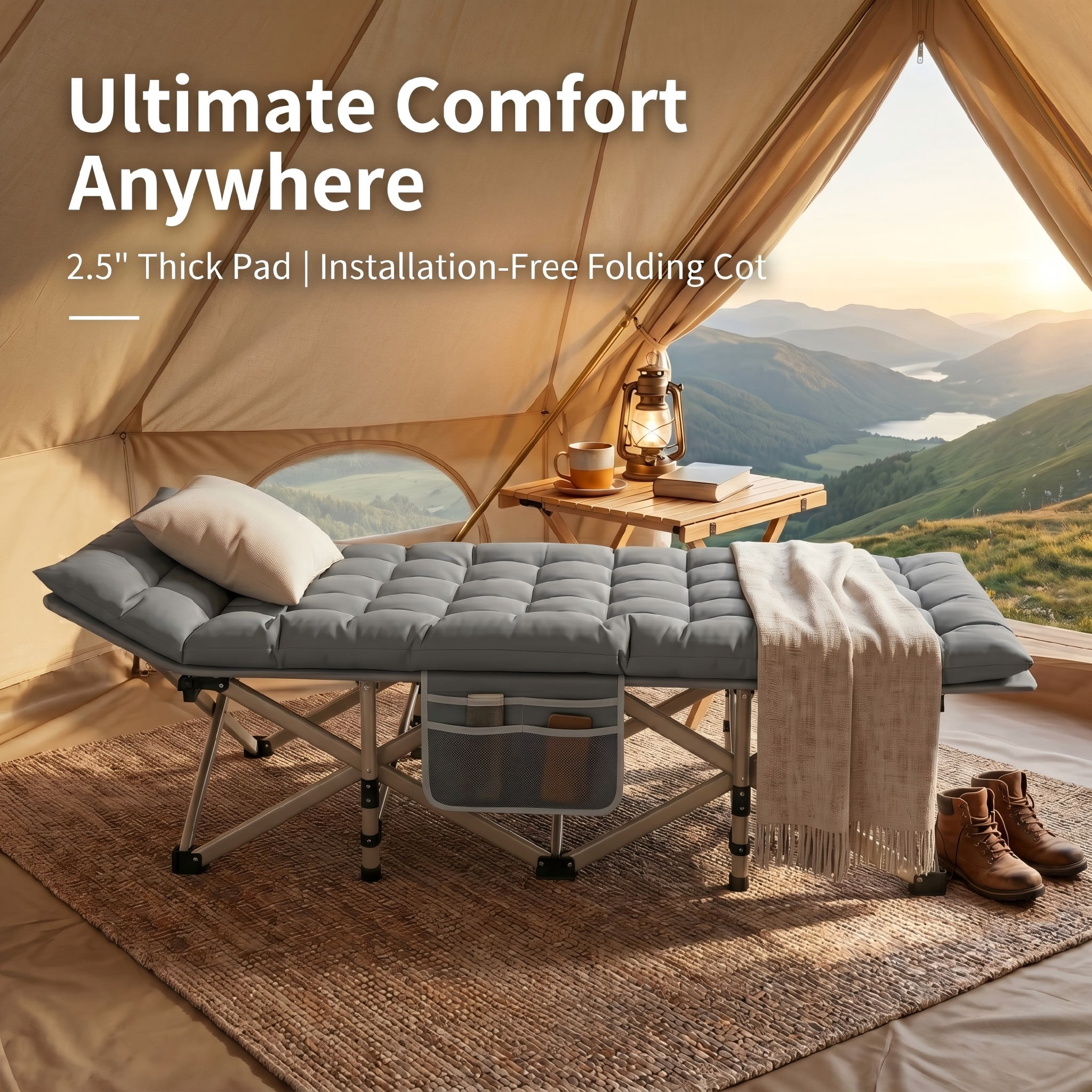 Adjustable Folding Lounge Chair and Cot, 550 lbs Capacity, Grey