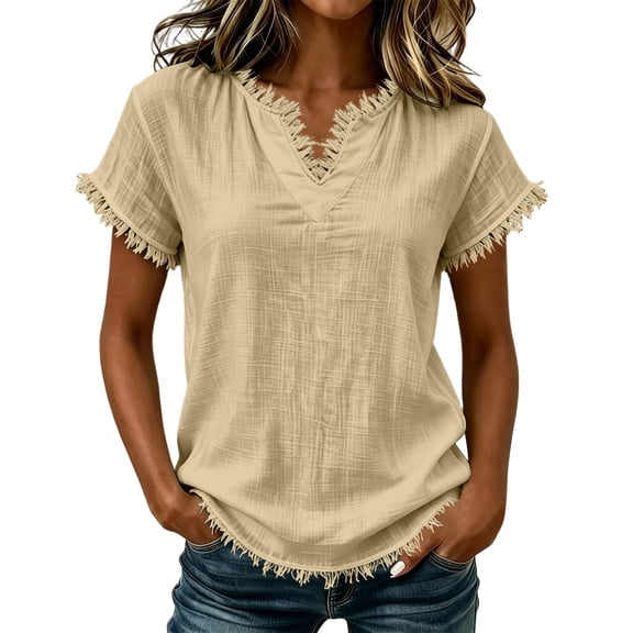 ByworldtasicNo Boundaries Womens Summer Short Sleeve V Neck T-Shirt Cute Lace Scallop Trim Tee Loose Fit Tops