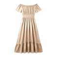 thumbnail image 7 of KICILVS Victorian Dress for Women Color Block Square Neck Bell Sleeve Tie Front Flared Maxi Length Party Dress Gown Beige, 7 of 7