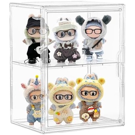Acrylic Display Case for Collectibles Clear Storage Bin with 3 Adjustable Layers and 1 Removable Divider Stackable Clear Storage Box with Magnetic Door for Figures Home or Office Large
