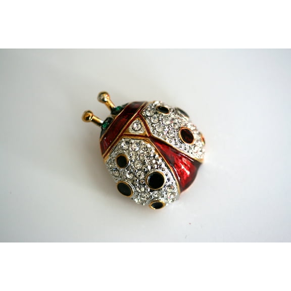 Vintage Large Ladybug brooch, Animal Ladybug Pin - - Red &Black Enamel, Crystals