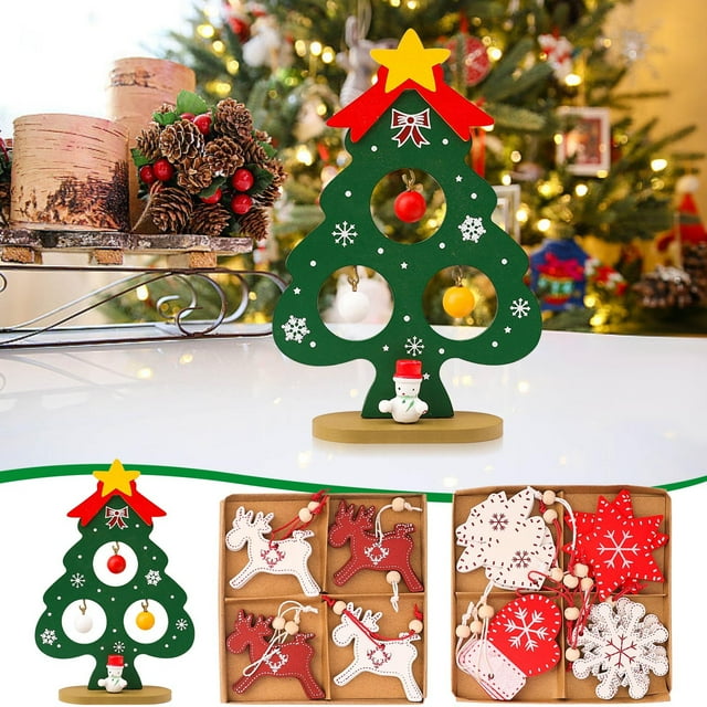 Xihbxyly Colgante de Copo de Nieve de Madera, Decoración Navideña para El Hogar, Mini Árbol de Navidad de Escritorio, Material Seguro y Ecológico, Calendario de Cuenta Regresiva para Oficina, Ambient