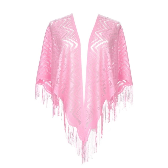 Chales y envolturas INSPIRE CHIC para vestidos de noche, bufandas triangulares de encaje con flecos para bodas y fiestas formales 70.9"x27.6" Rosa