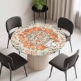 thumbnail image 2 of Orange Beige Boho Round Fitted Tablecloth with Elastic Edge, Waterproof Table Cloth Table Cover for 55"-60" Tables, Vintage Ethnic Abstract Art Floral Tablecloths for Dining Picnic Indoor Outdoor, 2 of 9