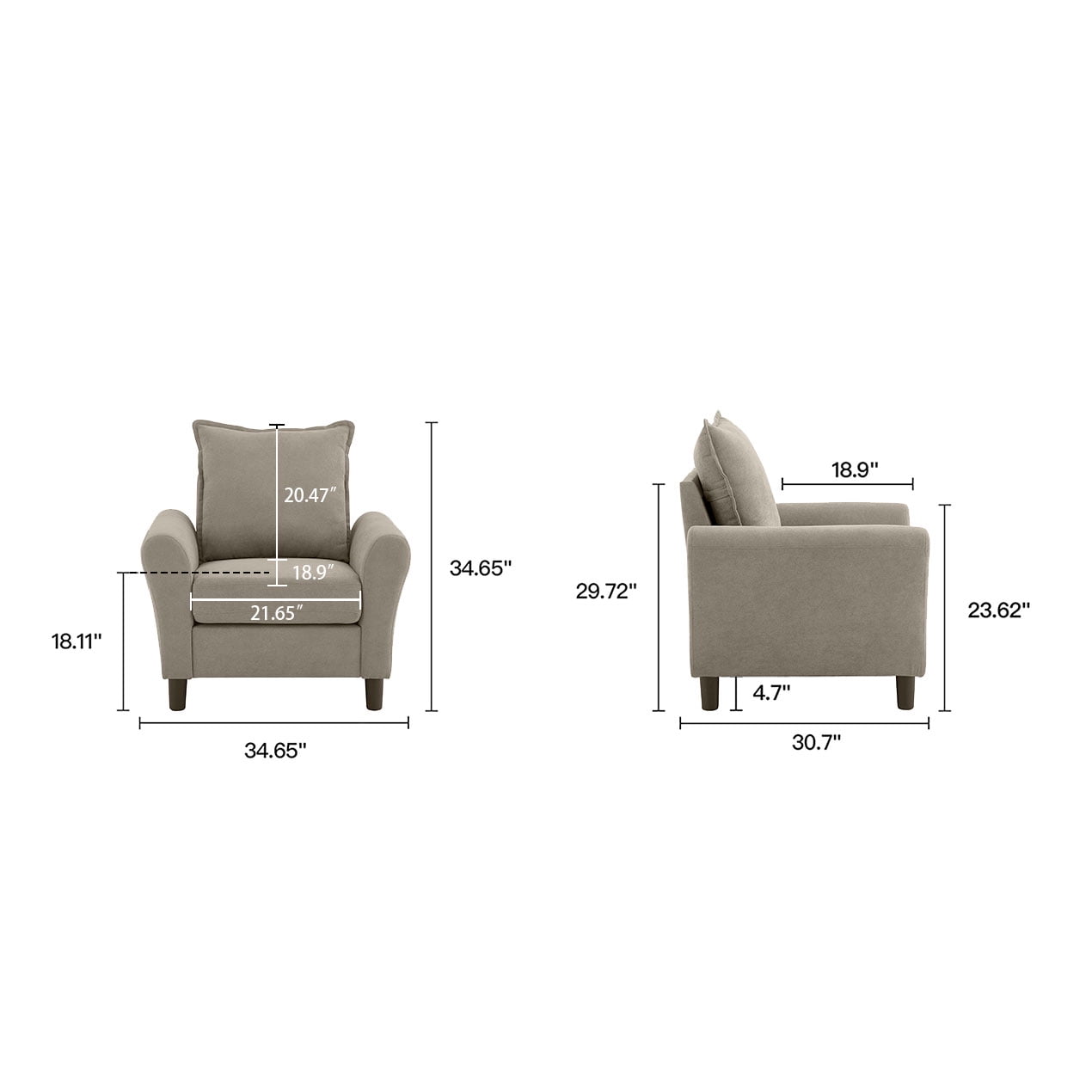 Pingliang Home Linen Fabric Accent Chairs, Mid Century Modern Armchair, Upholstered Comfy Single Sofa 1 Seat Sofa for Living Room, Apartment, Bedroom,Small Space Studio Office,Beige