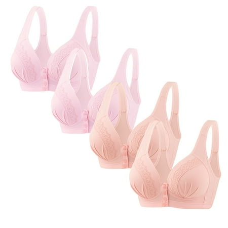 GERsome Womens 4 Pack Assorted Color Bras Comfort Wireless Bras for Older Women Front Button Bra Convenient Snap Sleep Bra Bra for Seniors Front Closure Everyday Bras 2Pink/2Light Pink M