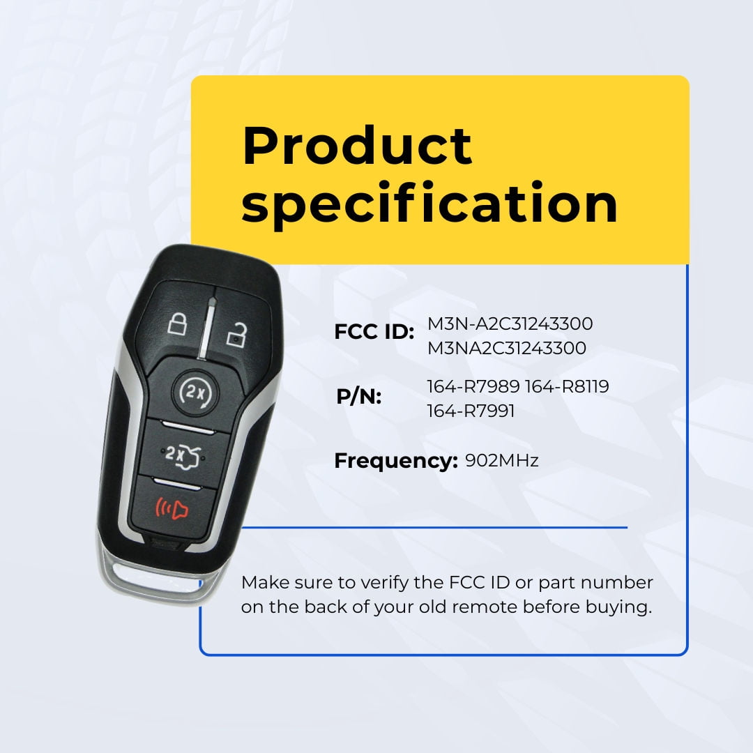 Keys4Less Replcament Smart Key Fob for Lincoln MKC 2016 FCC M3N-A2C31243300 M3NA2C31243300 Part Number 164-R7989 164-R8119 164-R7991