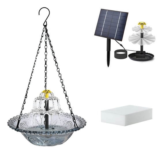 FYHALE 2026 New Solar Cascade Hanging Bird Bath, Outdoor Hanging Bird Water Bowl with Solar Fountain, Humming Birds Baths Fountains, Hanging Hummingbirds Feeder, Gray