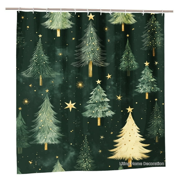 Remain Unique Christmas Tree Star Pattern Polyester Shower Curtain for Home Bathroom Bath Tub Decoration 72x72 inch