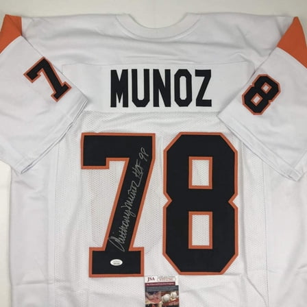 Autographed/Signed Anthony Munoz Cincinnati White Football Jersey Beckett BAS COA