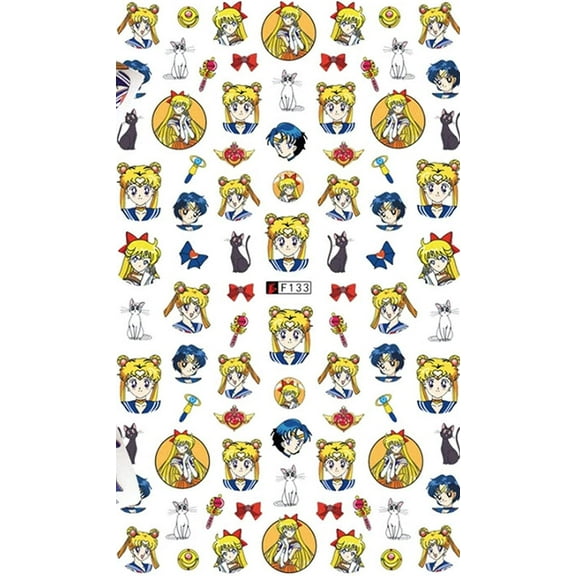 Cartoon Anime Sailor Moon Princess Luna Nail Art Stickers - Geek, Love, Heart, Bows, Planes over 50 Stickers Kawaii Accessories for Finger Nail Art Decoration for Woman Teens and Girls