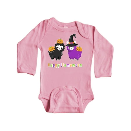 

Inktastic Happy Llamaween with Cute Llamas and Pumpkins Gift Baby Boy or Baby Girl Long Sleeve Bodysuit