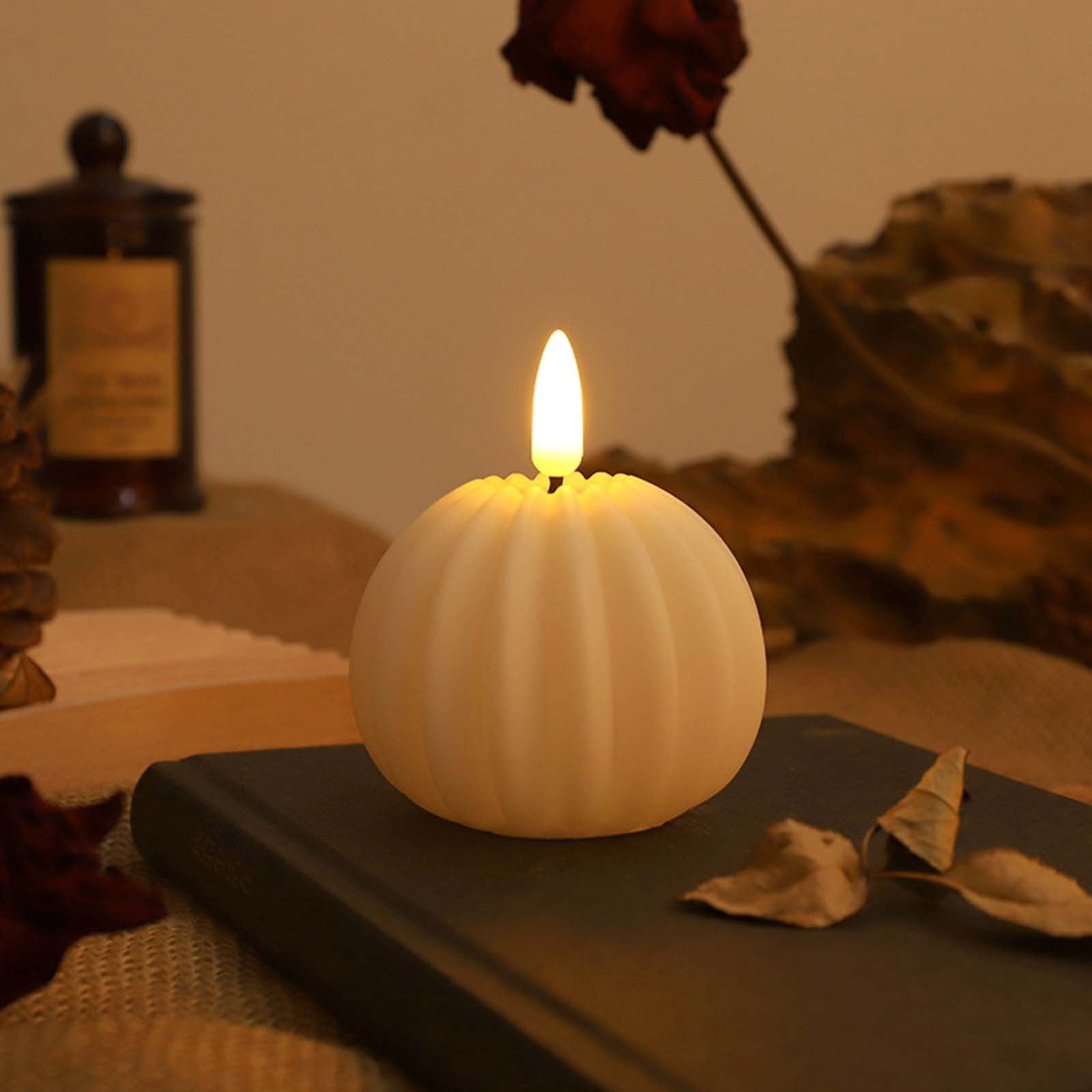 Flickering Flameless Wax Pumpkin LED Candle With Timer & Remote – Cozy Fall Decor For Mantel, Table, Or Thanksgiving Centerpiece